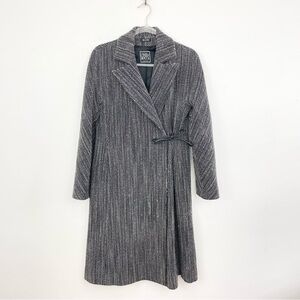 Cinzia Rocca Black and Cream Wool Tie Coat